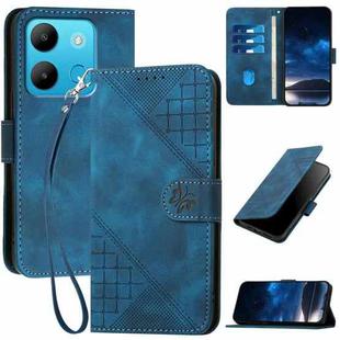 For Infinix Smart 7 Global YX0080 Grid Butterfly Embossed Pattern Flip Leather Phone Case with Lanyard(Dark Blue)