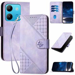 For Infinix Smart 7 Global YX0080 Grid Butterfly Embossed Pattern Flip Leather Phone Case with Lanyard(Light Purple)