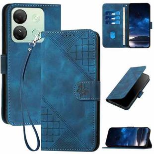 For Infinix Smart 7 HD YX0080 Grid Butterfly Embossed Pattern Flip Leather Phone Case with Lanyard(Dark Blue)