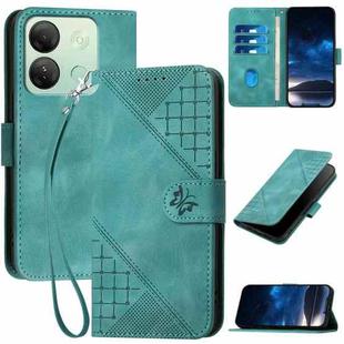 For Infinix Smart 7 HD YX0080 Grid Butterfly Embossed Pattern Flip Leather Phone Case with Lanyard(Light Blue)