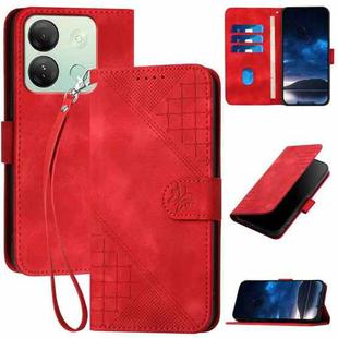 For Infinix Smart 7 India YX0080 Grid Butterfly Embossed Pattern Flip Leather Phone Case with Lanyard(Red)