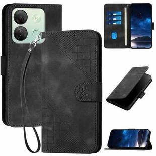 For Infinix Smart 7 India YX0080 Grid Butterfly Embossed Pattern Flip Leather Phone Case with Lanyard(Black)