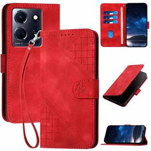 For Infinix Note 30 5G YX0080 Grid Butterfly Embossed Pattern Flip Leather Phone Case with Lanyard(Red)