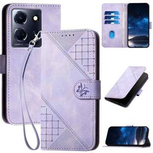 For Infinix Note 30 5G YX0080 Grid Butterfly Embossed Pattern Flip Leather Phone Case with Lanyard(Light Purple)