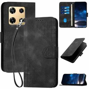 For Infinix Note 30 Pro YX0080 Grid Butterfly Embossed Pattern Flip Leather Phone Case with Lanyard(Black)