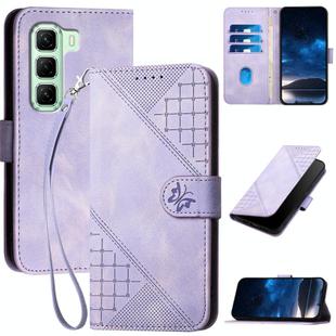 For Infinix Hot 50 4G YX0080 Grid Butterfly Embossed Pattern Flip Leather Phone Case with Lanyard(Light Purple)