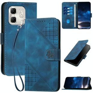 For Infinix Hot 50i / Smart 9 YX0080 Grid Butterfly Embossed Pattern Flip Leather Phone Case with Lanyard(Dark Blue)