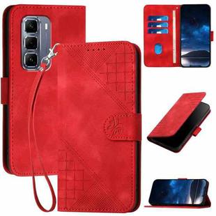 For Infinix Hot 50 Pro+ 4G Grid Butterfly Embossed Pattern Leather Phone Case with Lanyard(Red)