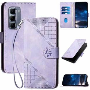 For Infinix Hot 50 Pro+ 4G Grid Butterfly Embossed Pattern Leather Phone Case with Lanyard(Light Purple)