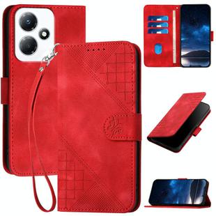 For Infinix Hot 30 Play / Hot 30 Play NFC Grid Butterfly Embossed Pattern Leather Phone Case with Lanyard(Red)