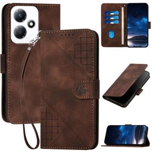 For Infinix Hot 30 Play / Hot 30 Play NFC Grid Butterfly Embossed Pattern Leather Phone Case with Lanyard(Coffee)