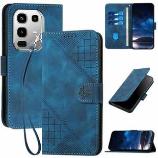 For Infinix Note 50 4G / Note 50 Pro 4G Grid Butterfly Embossed Pattern Leather Phone Case with Lanyard(Dark Blue)