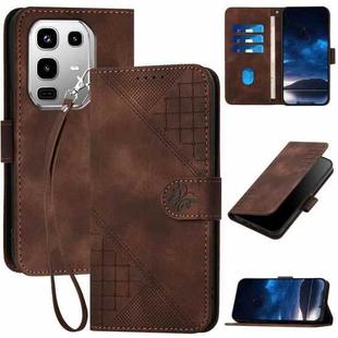 For Infinix Note 50 4G / Note 50 Pro 4G Grid Butterfly Embossed Pattern Leather Phone Case with Lanyard(Coffee)