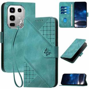 For Infinix Note 50 4G / Note 50 Pro 4G Grid Butterfly Embossed Pattern Leather Phone Case with Lanyard(Light Blue)
