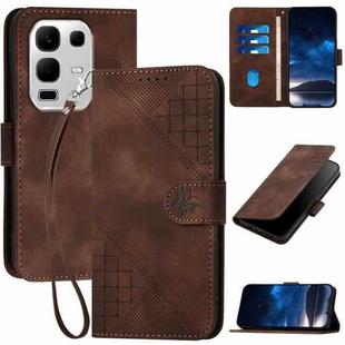 For Infinix Note 50x Grid Butterfly Embossed Pattern Leather Phone Case with Lanyard(Coffee)