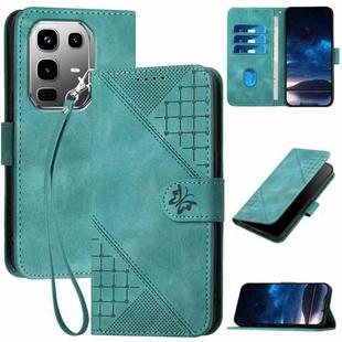 For Infinix Note 50 Pro+ Grid Butterfly Embossed Pattern Leather Phone Case with Lanyard(Light Blue)