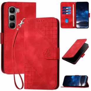 For Infinix Hot 60 5G / Hot 60i 4G Grid Butterfly Embossed Pattern Leather Phone Case with Lanyard(Red)