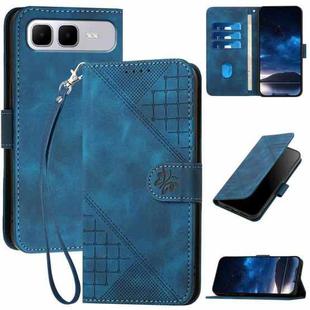 For Infinix Smart 10 Plus 4G Grid Butterfly Embossed Pattern Leather Phone Case with Lanyard(Dark Blue)