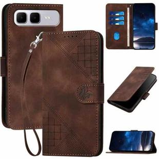 For Infinix Smart 10 Plus 4G Grid Butterfly Embossed Pattern Leather Phone Case with Lanyard(Coffee)