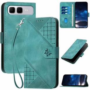 For Infinix Smart 10 Plus 4G Grid Butterfly Embossed Pattern Leather Phone Case with Lanyard(Light Blue)