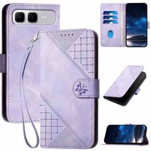 For Infinix Smart 10 Plus 4G Grid Butterfly Embossed Pattern Leather Phone Case with Lanyard(Light Purple)