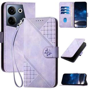 For Tecno Camon 20 / 20 Pro 4G YX0080 Grid Butterfly Embossed Pattern Flip Leather Phone Case with Lanyard(Light Purple)