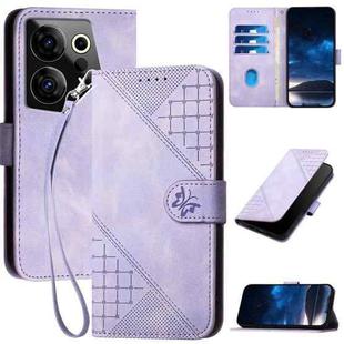 For Tecno Camon 20 Premier 5G YX0080 Grid Butterfly Embossed Pattern Flip Leather Phone Case with Lanyard(Light Purple)