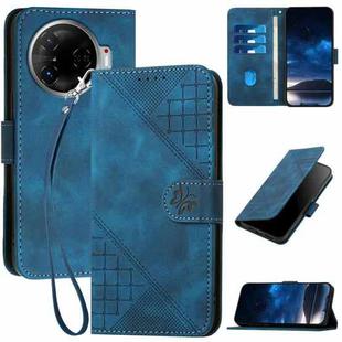 For Tecno Camon 30 Pro 5G YX0080 Grid Butterfly Embossed Pattern Flip Leather Phone Case with Lanyard(Dark Blue)