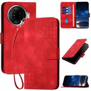 For Tecno Camon 30 Pro 5G YX0080 Grid Butterfly Embossed Pattern Flip Leather Phone Case with Lanyard(Red)