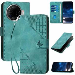 For Tecno Camon 30 Pro 5G YX0080 Grid Butterfly Embossed Pattern Flip Leather Phone Case with Lanyard(Light Blue)