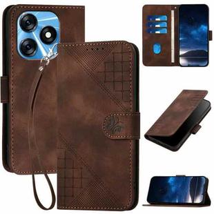 For Tecno Spark 10 4G YX0080 Grid Butterfly Embossed Pattern Flip Leather Phone Case with Lanyard(Coffee)