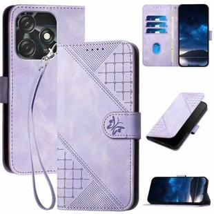 For Tecno Spark 10C YX0080 Grid Butterfly Embossed Pattern Flip Leather Phone Case with Lanyard(Light Purple)