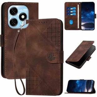 For Tecno Spark 20 4G / 20C 4G YX0080 Grid Butterfly Embossed Pattern Flip Leather Phone Case with Lanyard(Coffee)