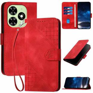 For Tecno Spark Go 2024 4G YX0080 Grid Butterfly Embossed Pattern Flip Leather Phone Case with Lanyard(Red)