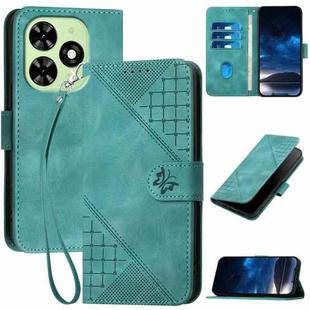 For Tecno Spark Go 2024 4G YX0080 Grid Butterfly Embossed Pattern Flip Leather Phone Case with Lanyard(Light Blue)