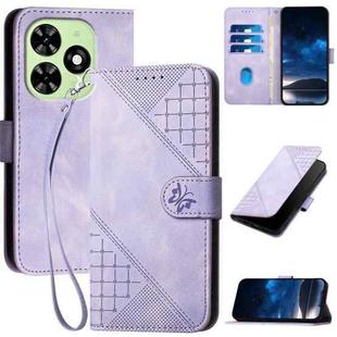 For Tecno Spark Go 2024 4G YX0080 Grid Butterfly Embossed Pattern Flip Leather Phone Case with Lanyard(Light Purple)