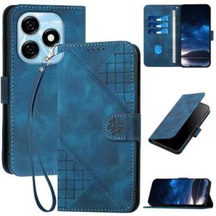 For Tecno Pop 8 4G YX0080 Grid Butterfly Embossed Pattern Flip Leather Phone Case with Lanyard(Dark Blue)