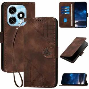 For Tecno Pop 8 4G YX0080 Grid Butterfly Embossed Pattern Flip Leather Phone Case with Lanyard(Coffee)