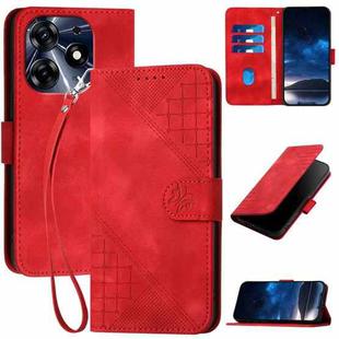 For Tecno Spark 10 Pro YX0080 Grid Butterfly Embossed Pattern Flip Leather Phone Case with Lanyard(Red)