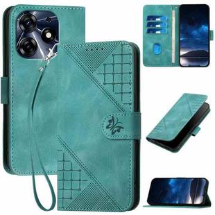 For Tecno Spark 10 Pro YX0080 Grid Butterfly Embossed Pattern Flip Leather Phone Case with Lanyard(Light Blue)