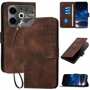 For Tecno Pova 6 Neo YX0080 Grid Butterfly Embossed Pattern Flip Leather Phone Case with Lanyard(Coffee)