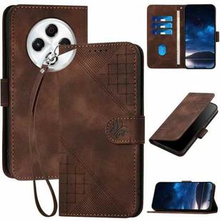 For Tecno Spark 30 4G Grid Butterfly Embossed Pattern Leather Phone Case with Lanyard(Coffee)