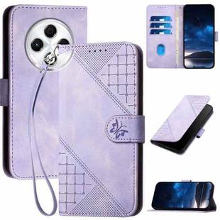 For Tecno Spark 30 4G Grid Butterfly Embossed Pattern Leather Phone Case with Lanyard(Light Purple)