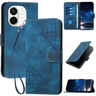 For Tecno Spark 30C 5G / Pop 9 5G Grid Butterfly Embossed Pattern Leather Phone Case with Lanyard(Dark Blue)