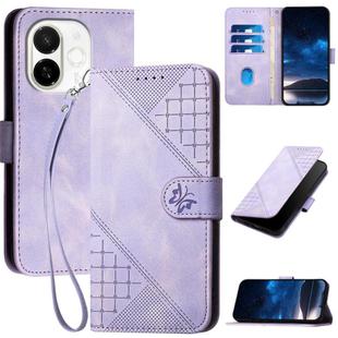 For Tecno Spark 30C 5G / Pop 9 5G Grid Butterfly Embossed Pattern Leather Phone Case with Lanyard(Light Purple)