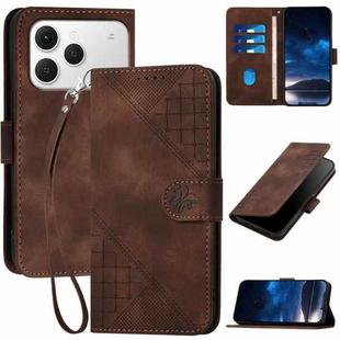 For Tecno Spark 40 4G Grid Butterfly Embossed Pattern Leather Phone Case with Lanyard(Coffee)