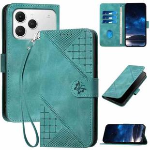 For Tecno Spark 40 4G Grid Butterfly Embossed Pattern Leather Phone Case with Lanyard(Light Blue)