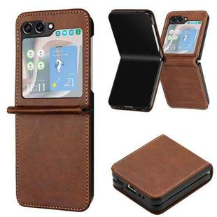 For Samsung Galaxy Z Flip5 Solid Color Calf Texture Folding Leather Phone Case(Dark Brown)