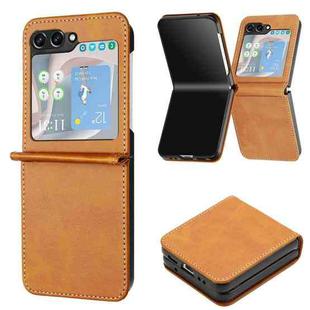 For Samsung Galaxy Z Flip5 Solid Color Calf Texture Folding Leather Phone Case(Light Brown)