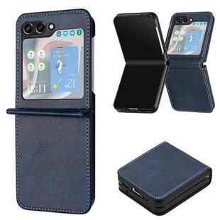 For Samsung Galaxy Z Flip5 Solid Color Calf Texture Folding Leather Phone Case(Dark Blue)